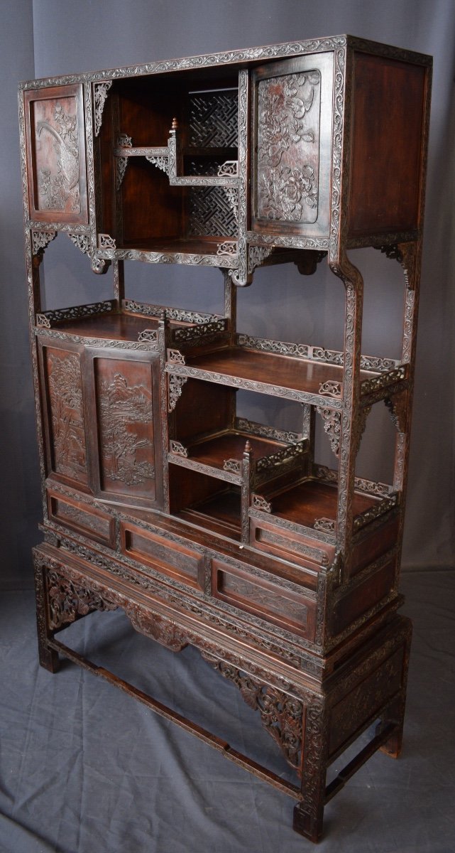 Japanese Cabinet In Exotic Wood Meiji Period-photo-3