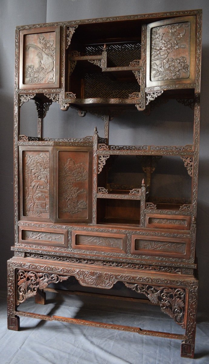 Japanese Cabinet In Exotic Wood Meiji Period-photo-5
