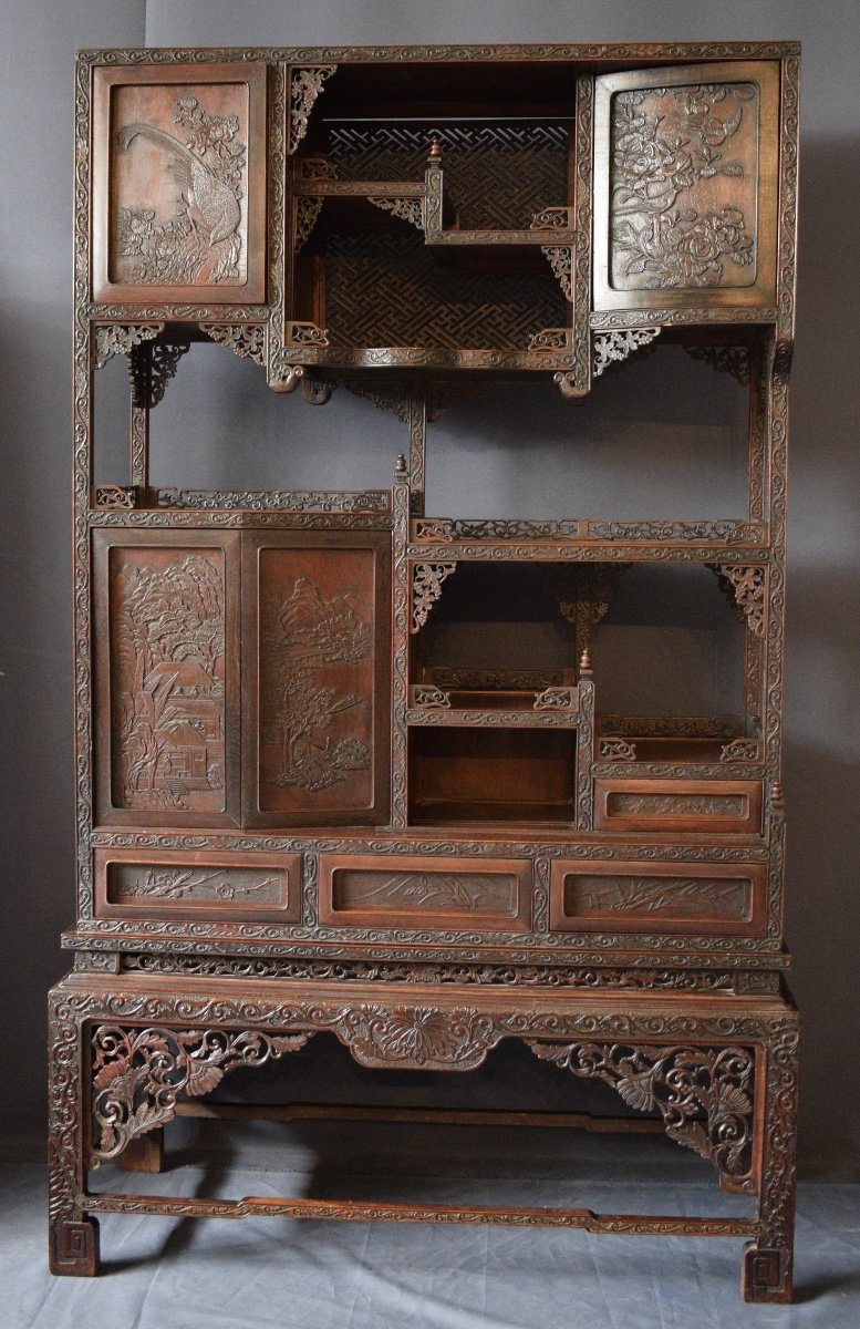 Japanese Cabinet In Exotic Wood Meiji Period