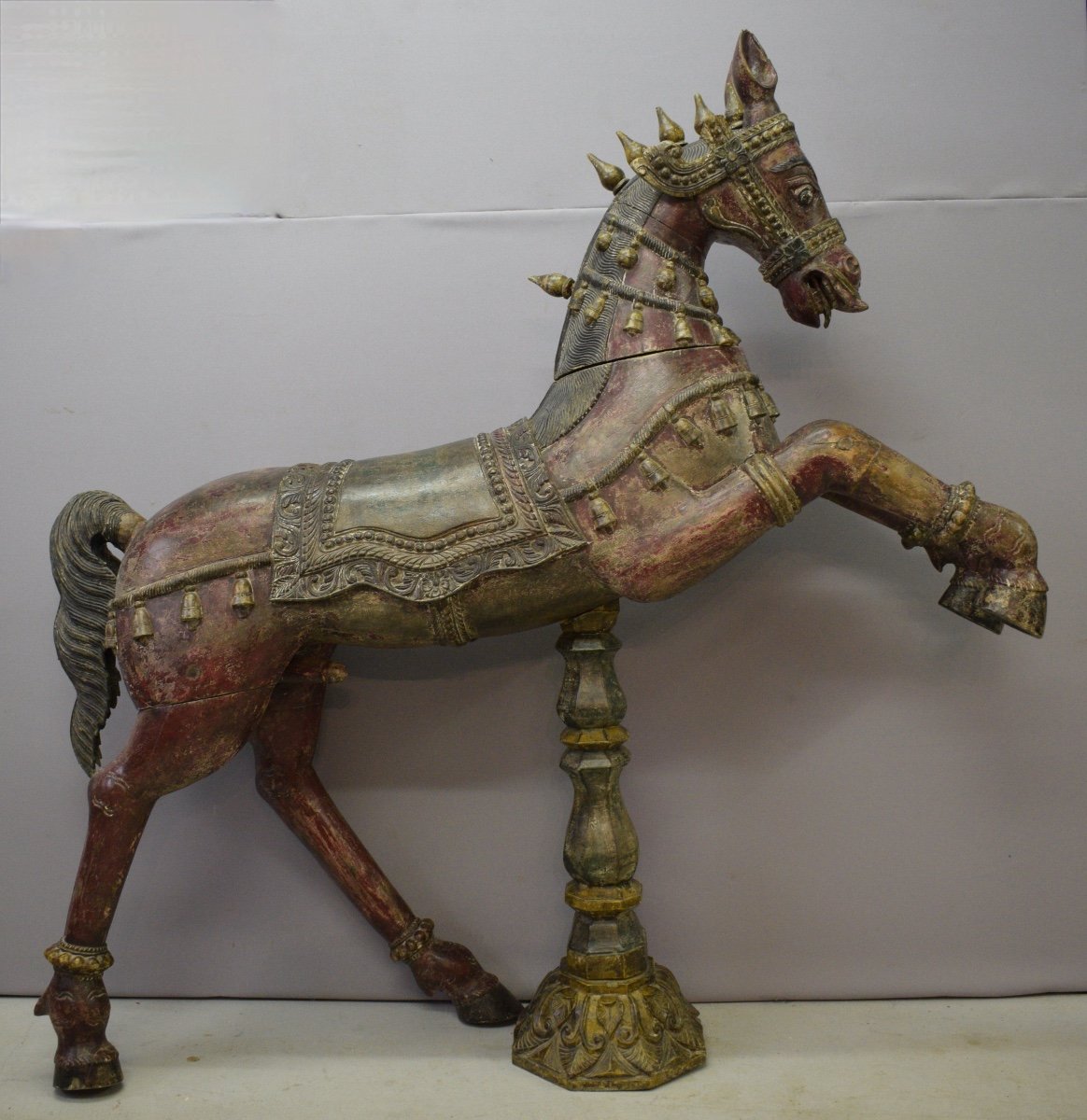  Grand Cheval De Procession En Bois Sculpté Polychrome Radjastan Fin XIX eme Debut XX eme-photo-5