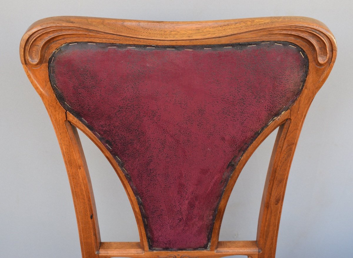 Suite Of 6 Art Nouveau Chairs In Blond Mahogany By Edouard Diot-photo-4