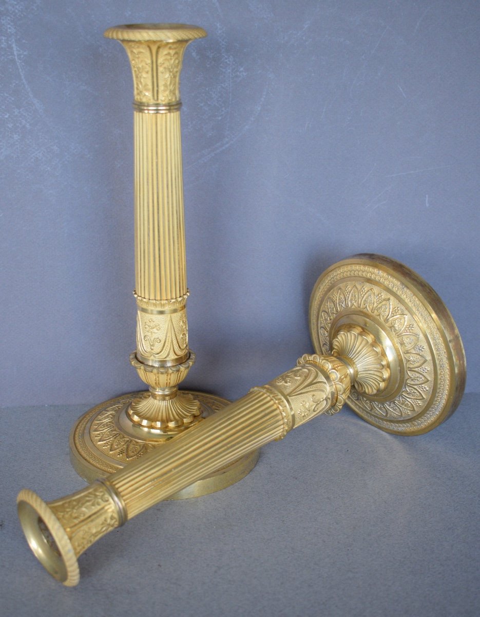 Pair Of Empire Period Gilt Bronze Candlesticks By Louis Isidore Choiselat (1784-1853)-photo-5