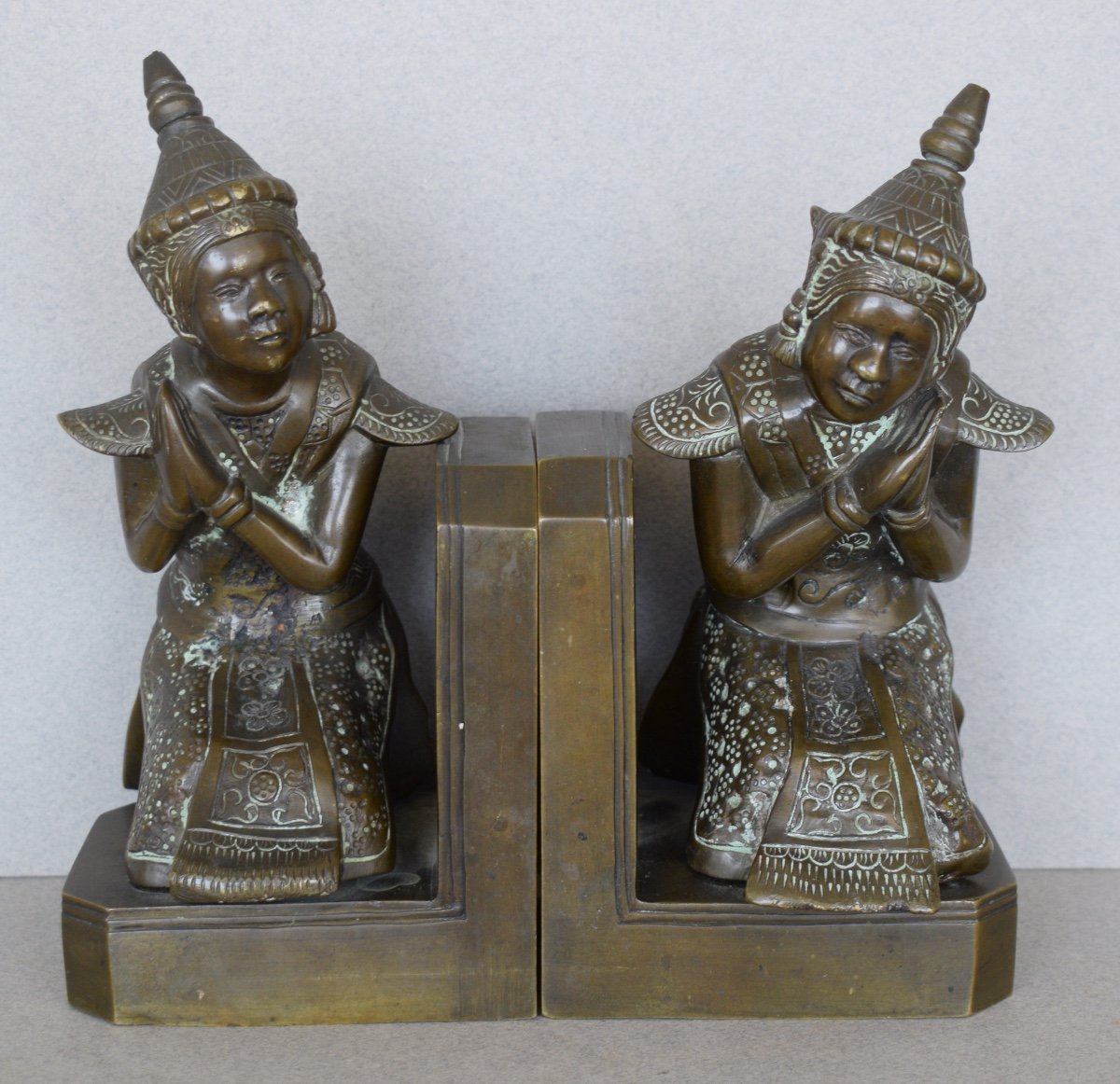 Pair Of Indochina Bronze Bookends, Late 19th Century-photo-2