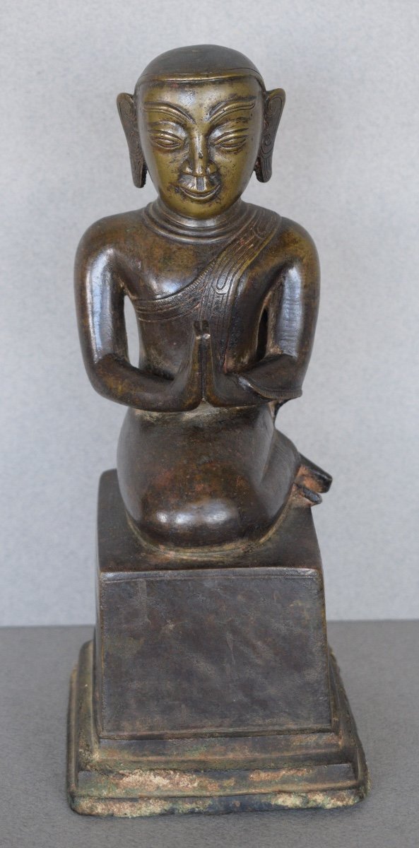 Bronze Adorant With Shaded Brown Patina Burma 17th Century-photo-2