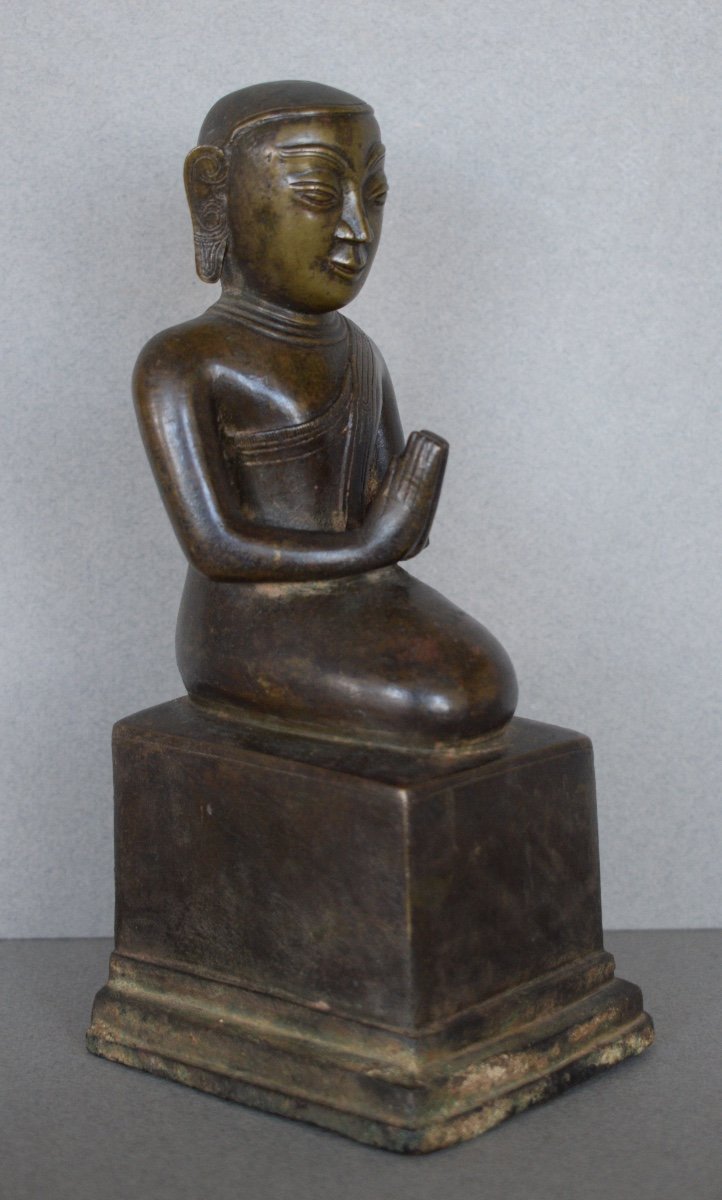 Bronze Adorant With Shaded Brown Patina Burma 17th Century-photo-2