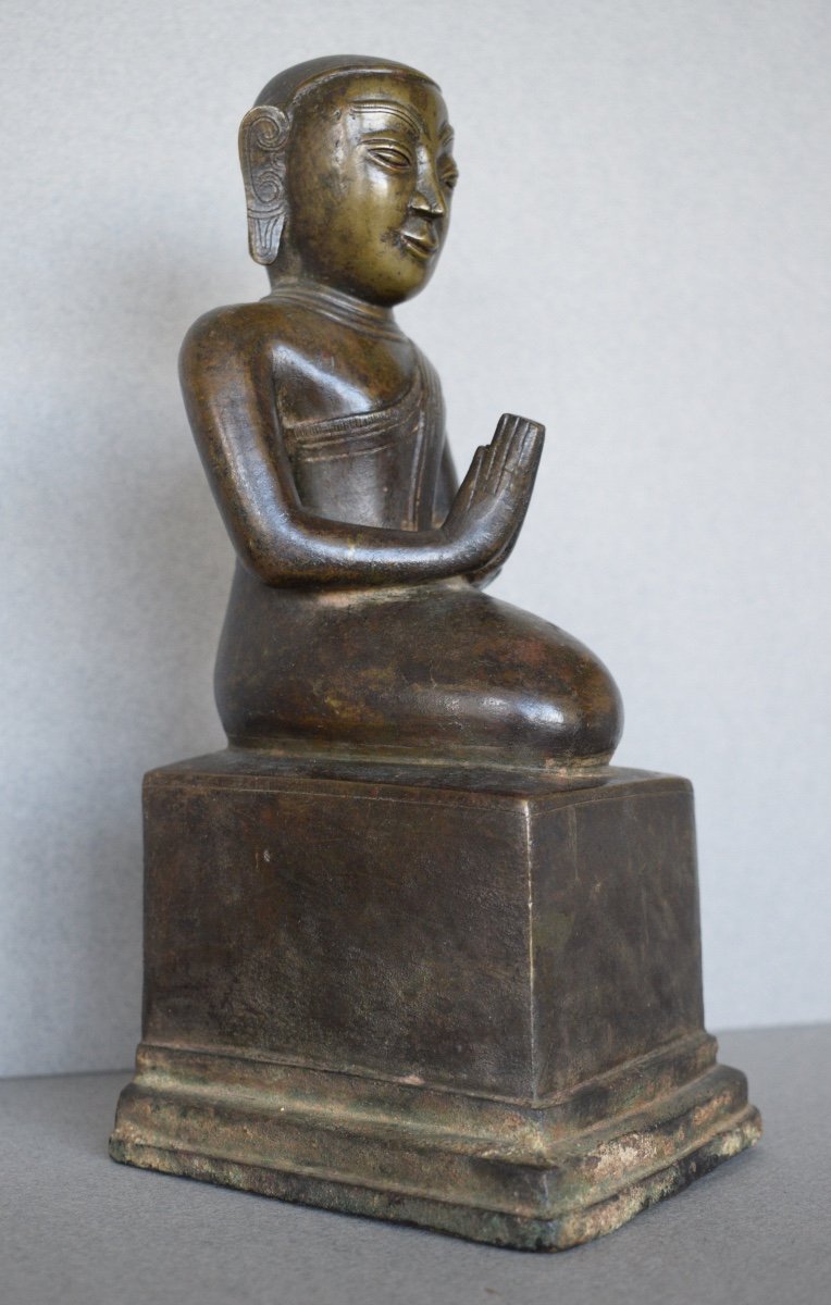 Bronze Adorant With Shaded Brown Patina Burma 17th Century-photo-3