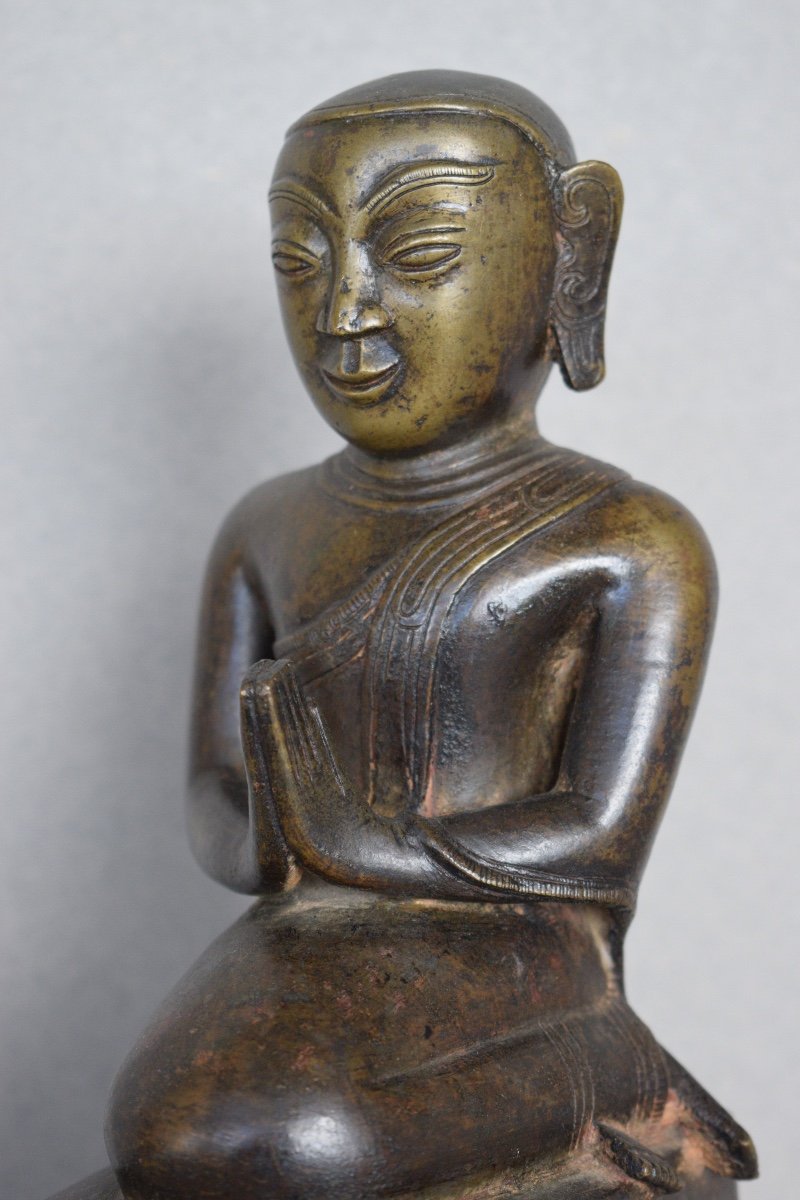 Bronze Adorant With Shaded Brown Patina Burma 17th Century-photo-7