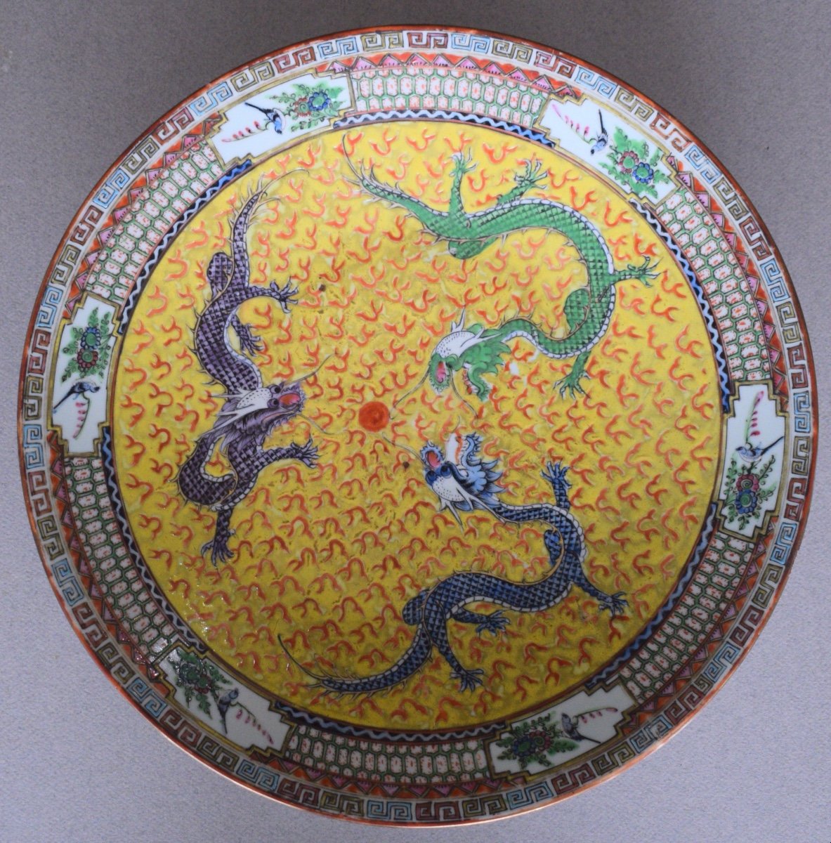 Large Porcelain Dish Decorated With Dragons-photo-4