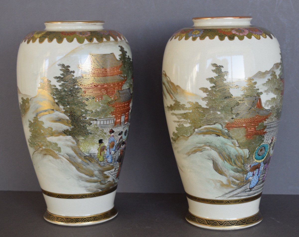 Pair Of Satsuma Ceramic Vases -photo-3