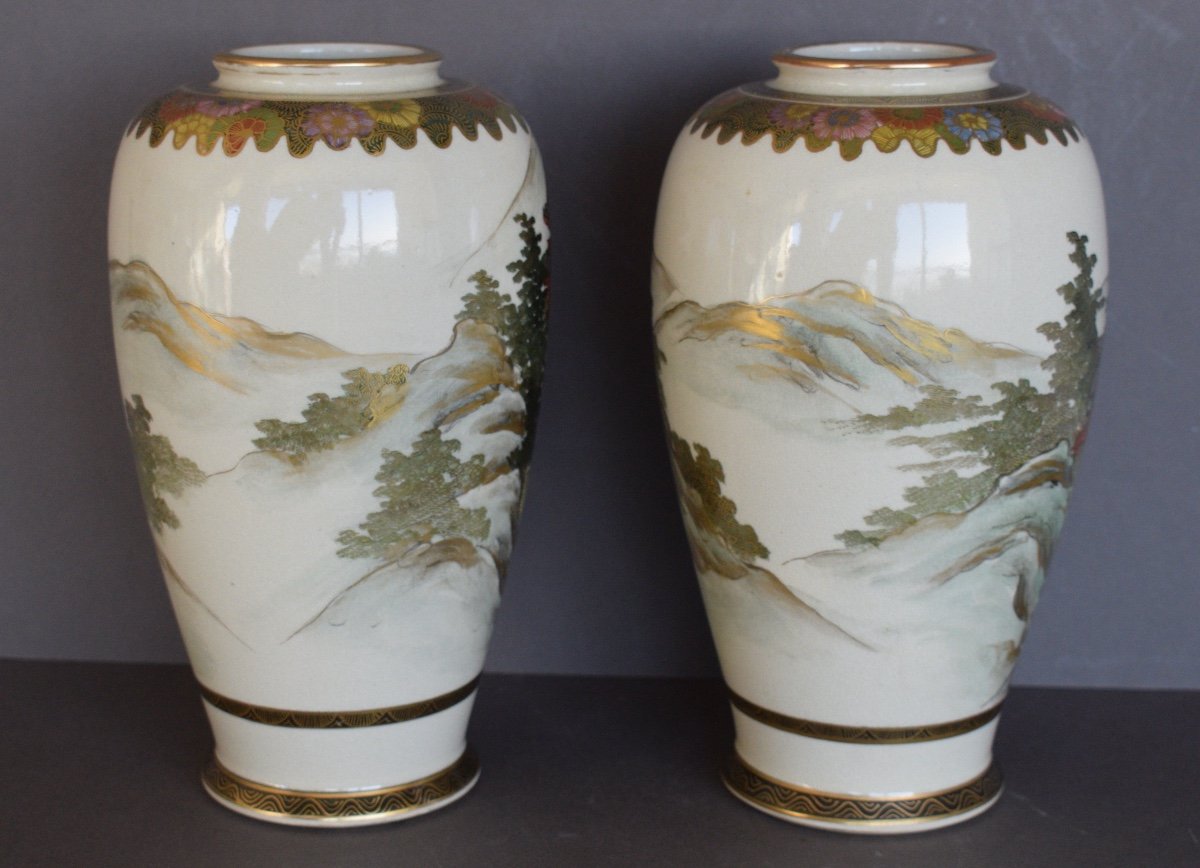 Pair Of Satsuma Ceramic Vases -photo-2