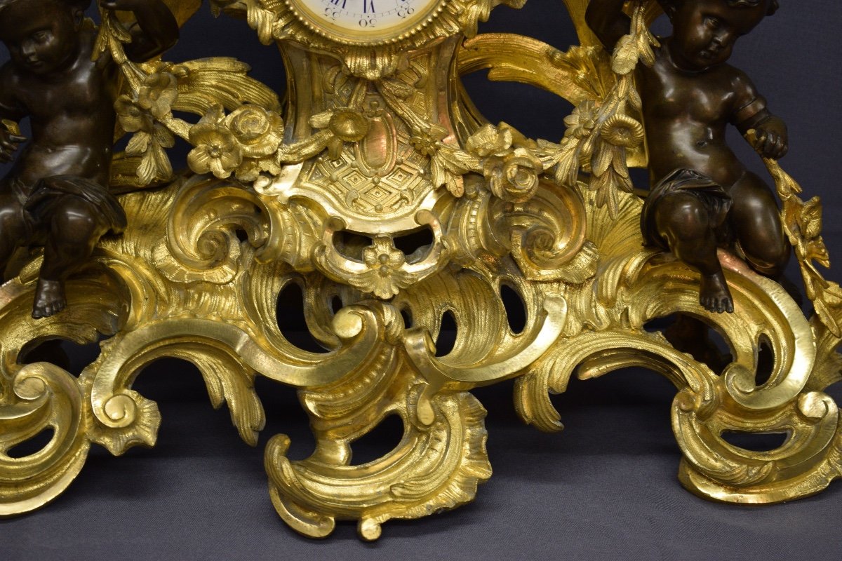 Important Gilt Bronze Fireplace Trim With 2 Patinas In Louis XV Rocaille Style-photo-2