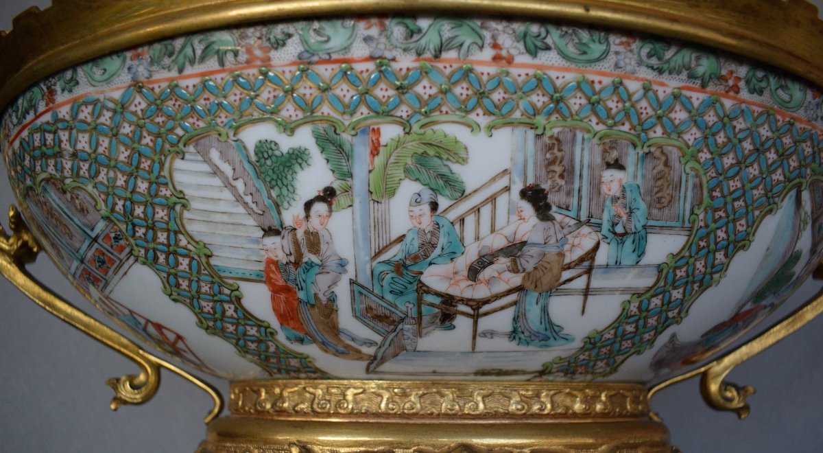 Importante Coupe En Porcelaine De Chine Monture En Bronze Doré-photo-4