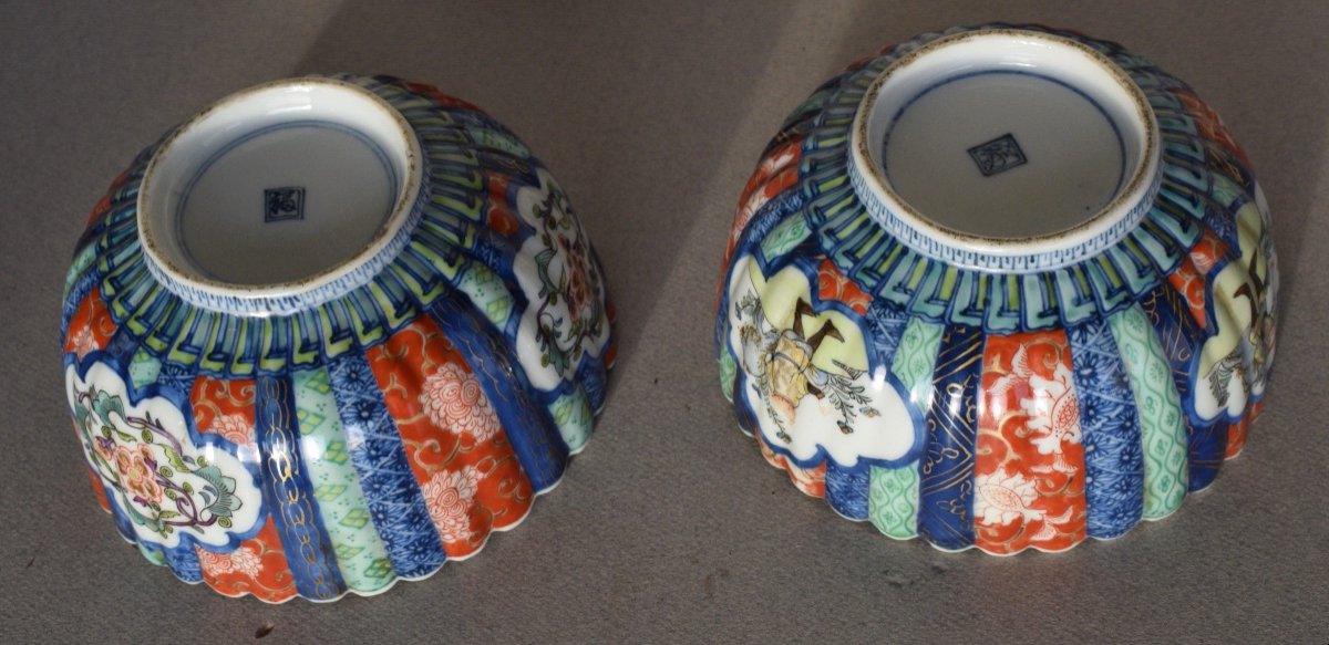 Pair Of Meiji Period Imari Polychrome Porcelain Bowls-photo-3