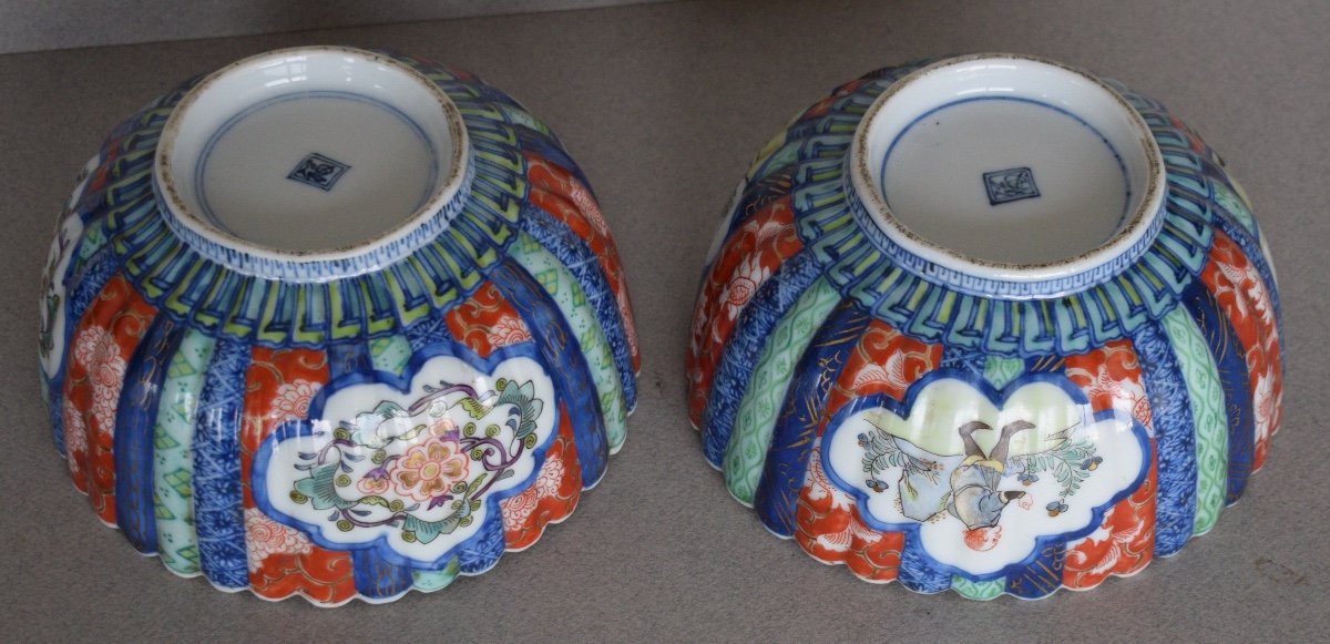 Pair Of Meiji Period Imari Polychrome Porcelain Bowls-photo-4