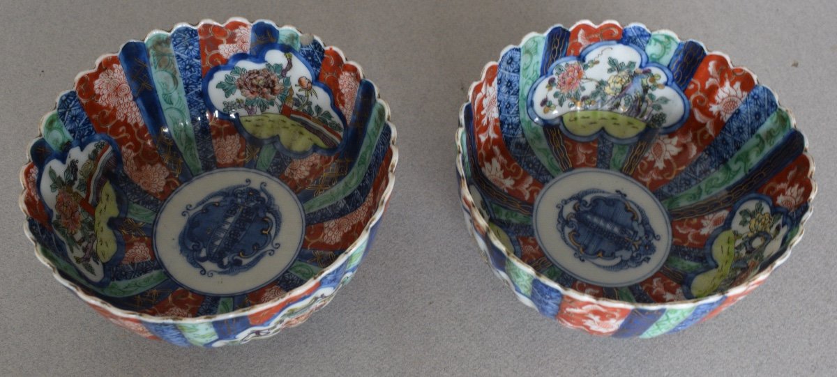 Pair Of Meiji Period Imari Polychrome Porcelain Bowls-photo-5