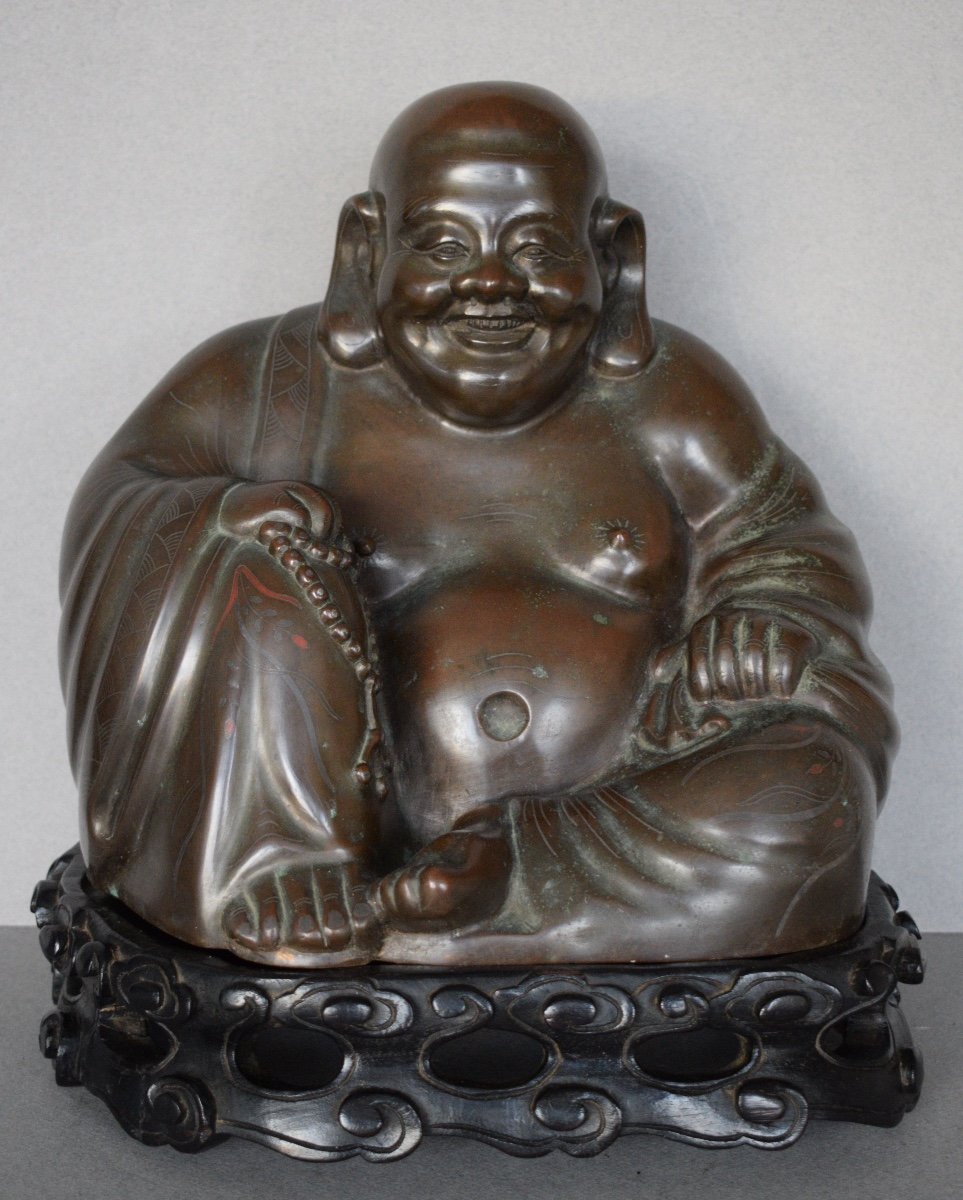 Important Budai En Bronze A Decor Niélé-photo-2