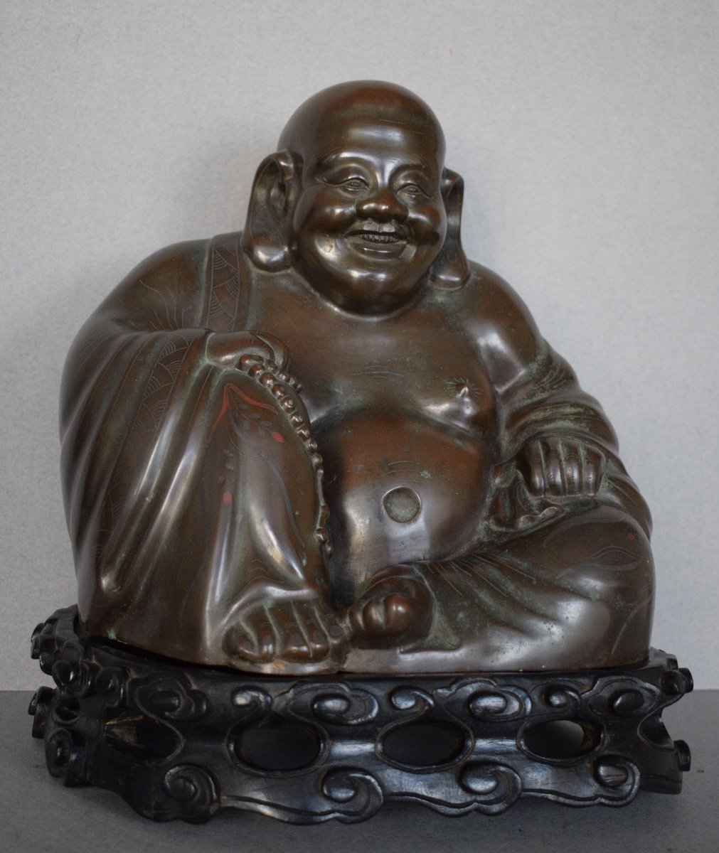 Important Budai En Bronze A Decor Niélé-photo-1