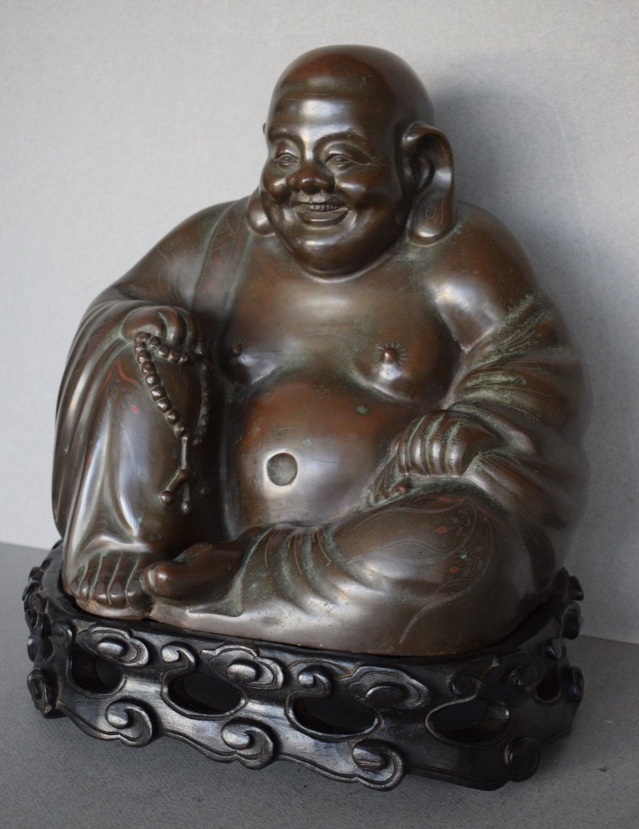 Important Budai En Bronze A Decor Niélé-photo-4