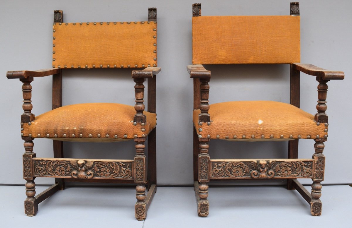 Paire De Chaises A Bras d'époque Renaissance 16 Eme Siècle