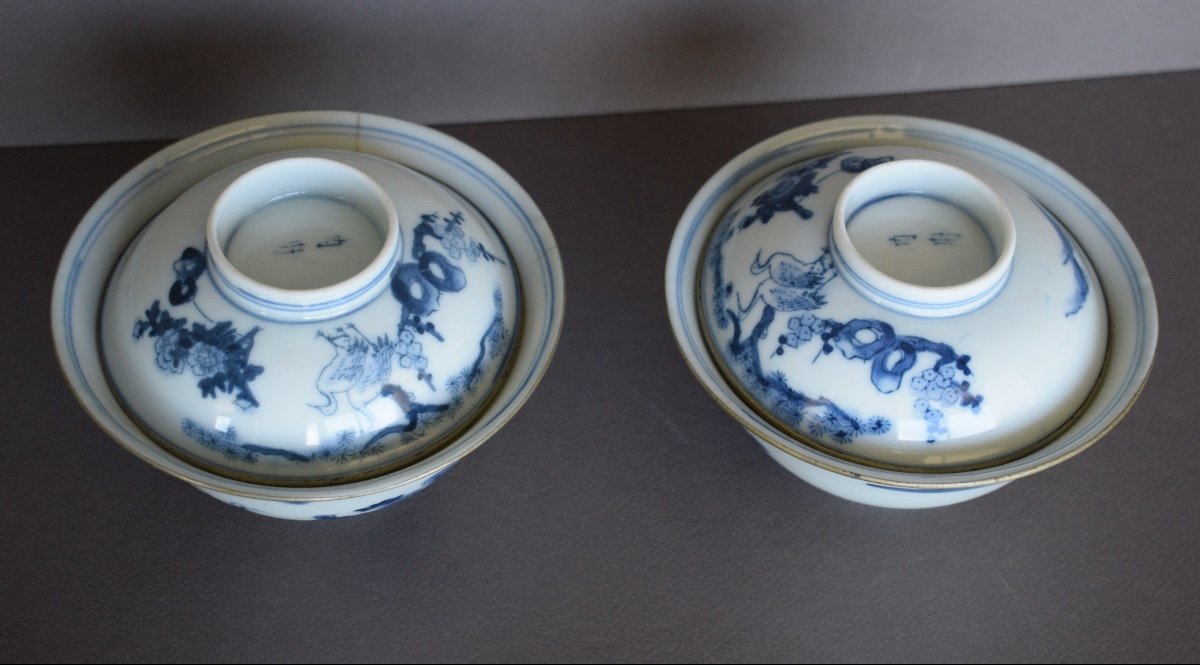 Paire De Bols Couverts En Porcelaine Bleu De Hué-photo-2