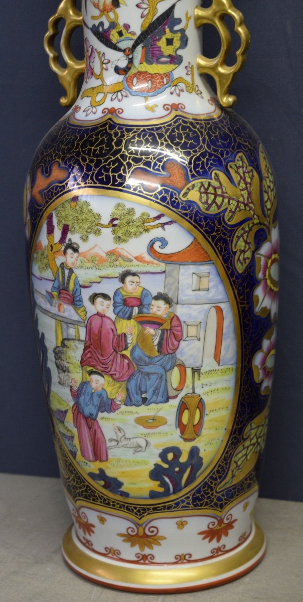 Bayeux Paire De Vases En Porcelaine Polychrome Décor Dit "aux Chinois"-photo-2