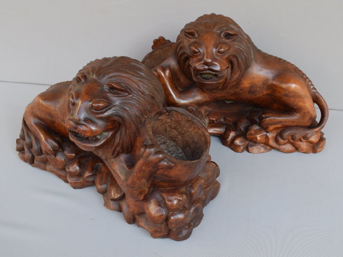 Lion-shaped Trophy Holder In Exotic Wood From Vietnam, End Of The 19th Century-photo-2