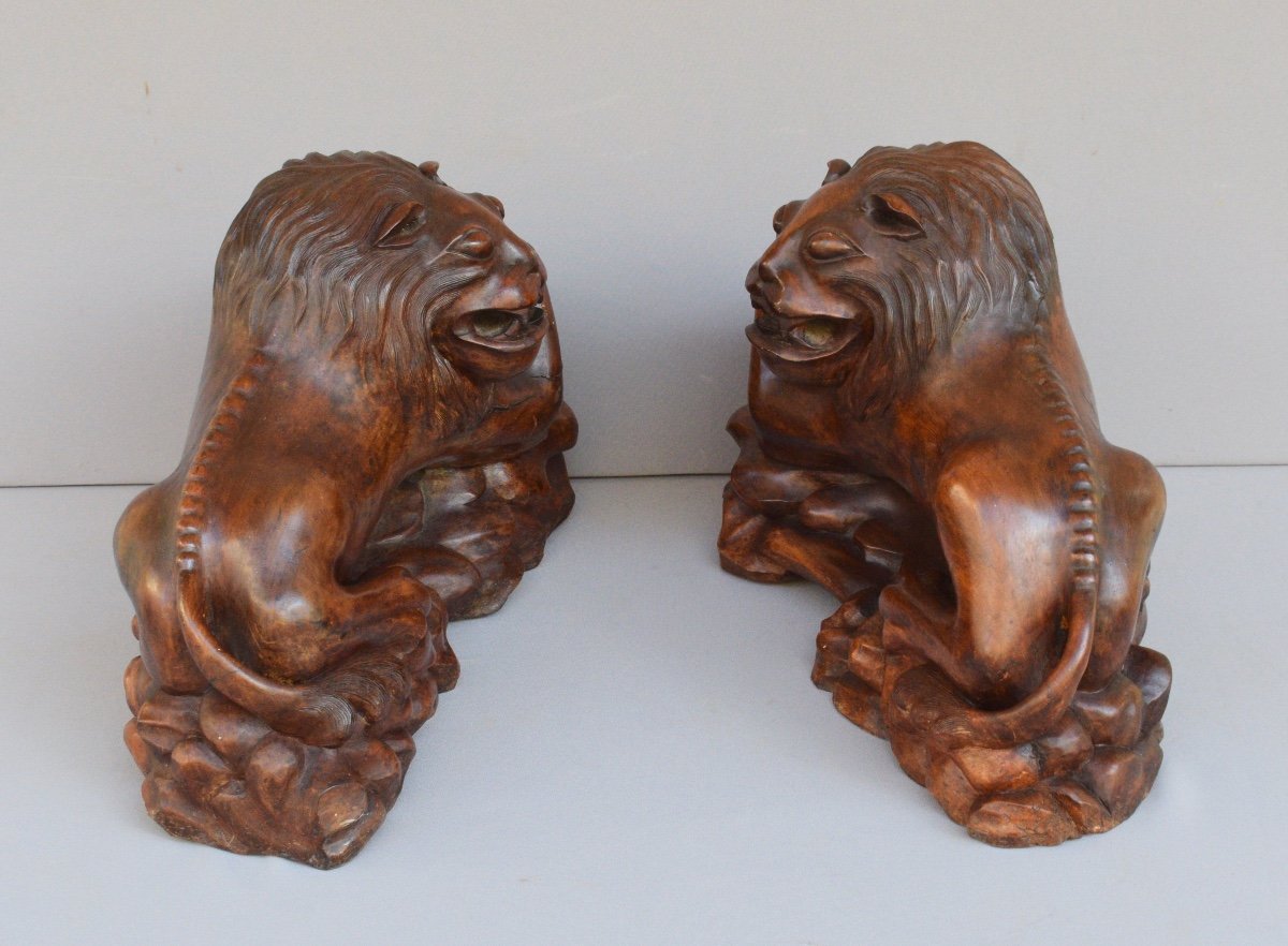 Lion-shaped Trophy Holder In Exotic Wood From Vietnam, End Of The 19th Century-photo-3