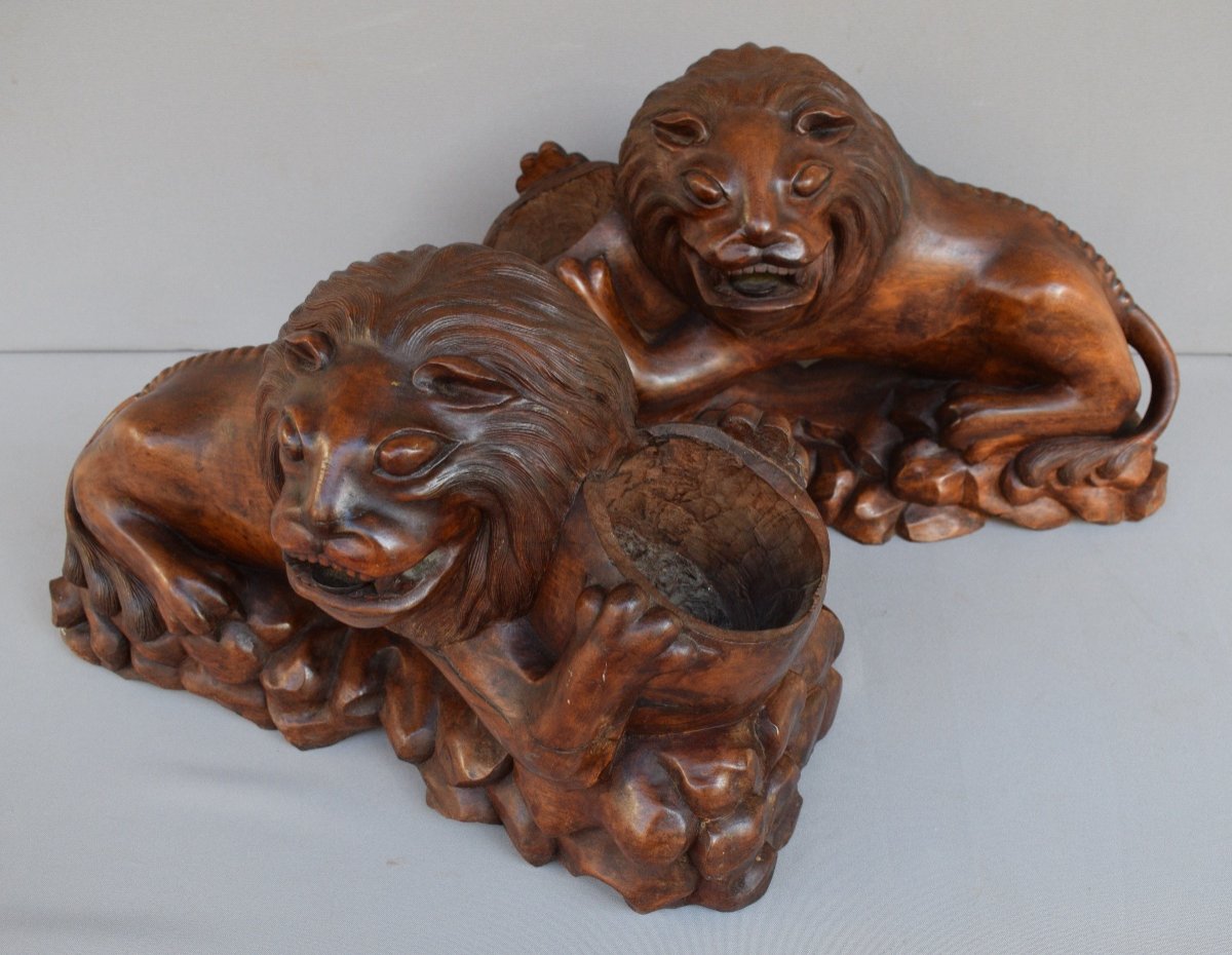 Lion-shaped Trophy Holder In Exotic Wood From Vietnam, End Of The 19th Century-photo-2