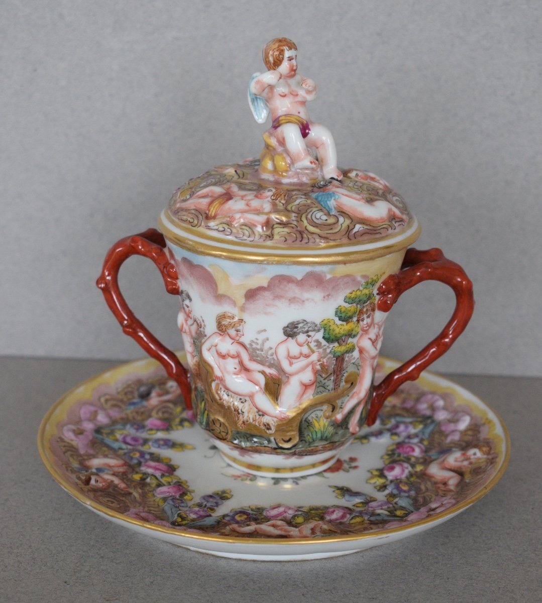 Tasse A Chocolat En Porcelaine De Capodimonte-photo-3