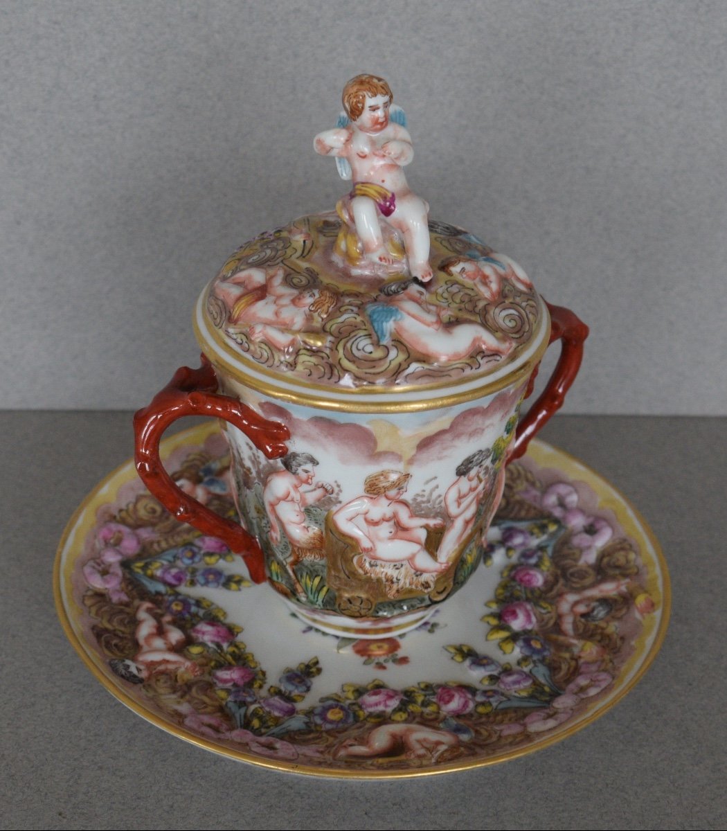 Tasse A Chocolat En Porcelaine De Capodimonte-photo-3