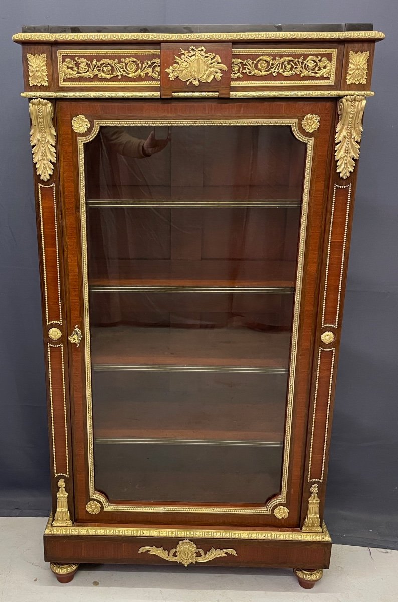 Louis XVI Style Display Cabinet In Marquetry And Gilded Bronzes-photo-1