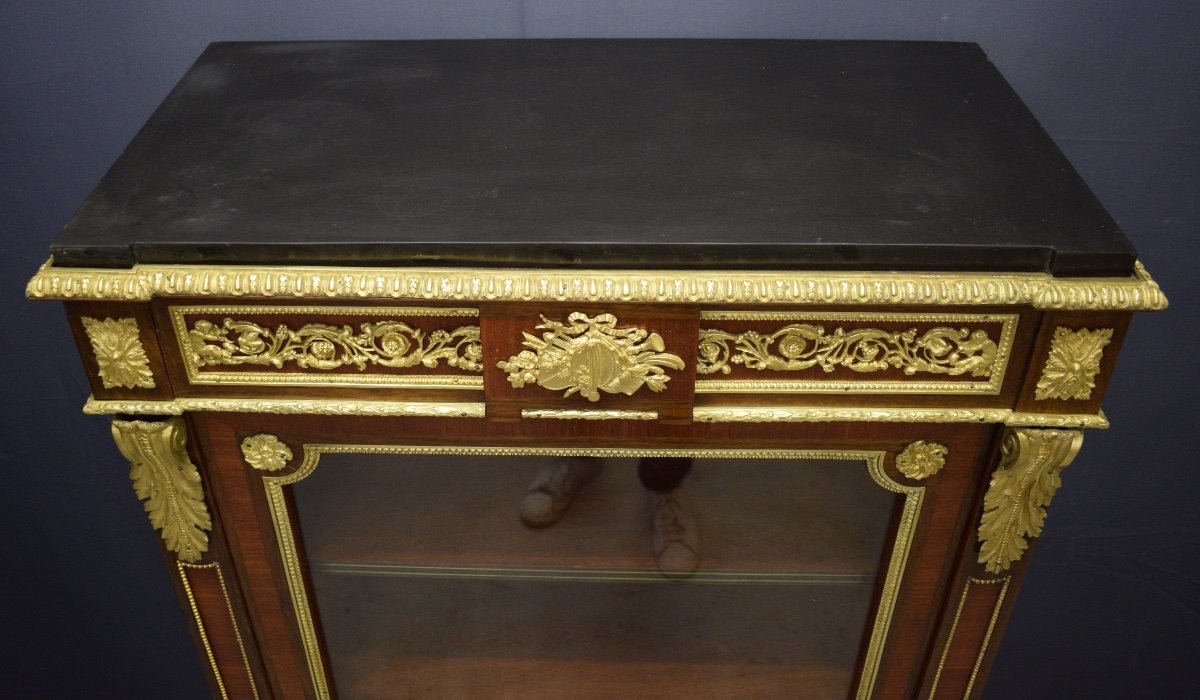 Louis XVI Style Display Cabinet In Marquetry And Gilded Bronzes-photo-4