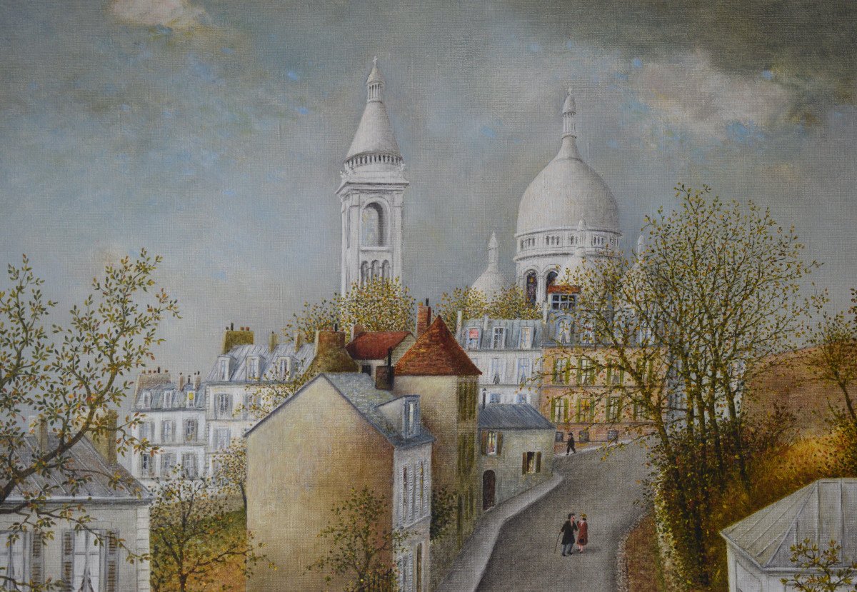 Maurice Ghiglion Green Huile Sur Toile Representant Une Vue De Montmartre-photo-2