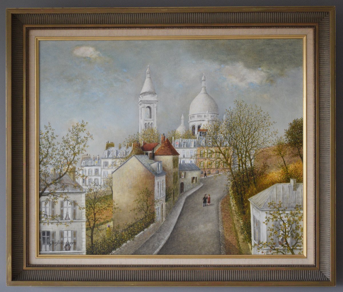 Maurice Ghiglion Green Huile Sur Toile Representant Une Vue De Montmartre-photo-3