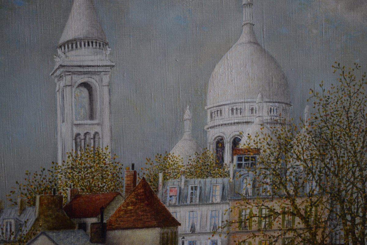 Maurice Ghiglion Green Huile Sur Toile Representant Une Vue De Montmartre-photo-4