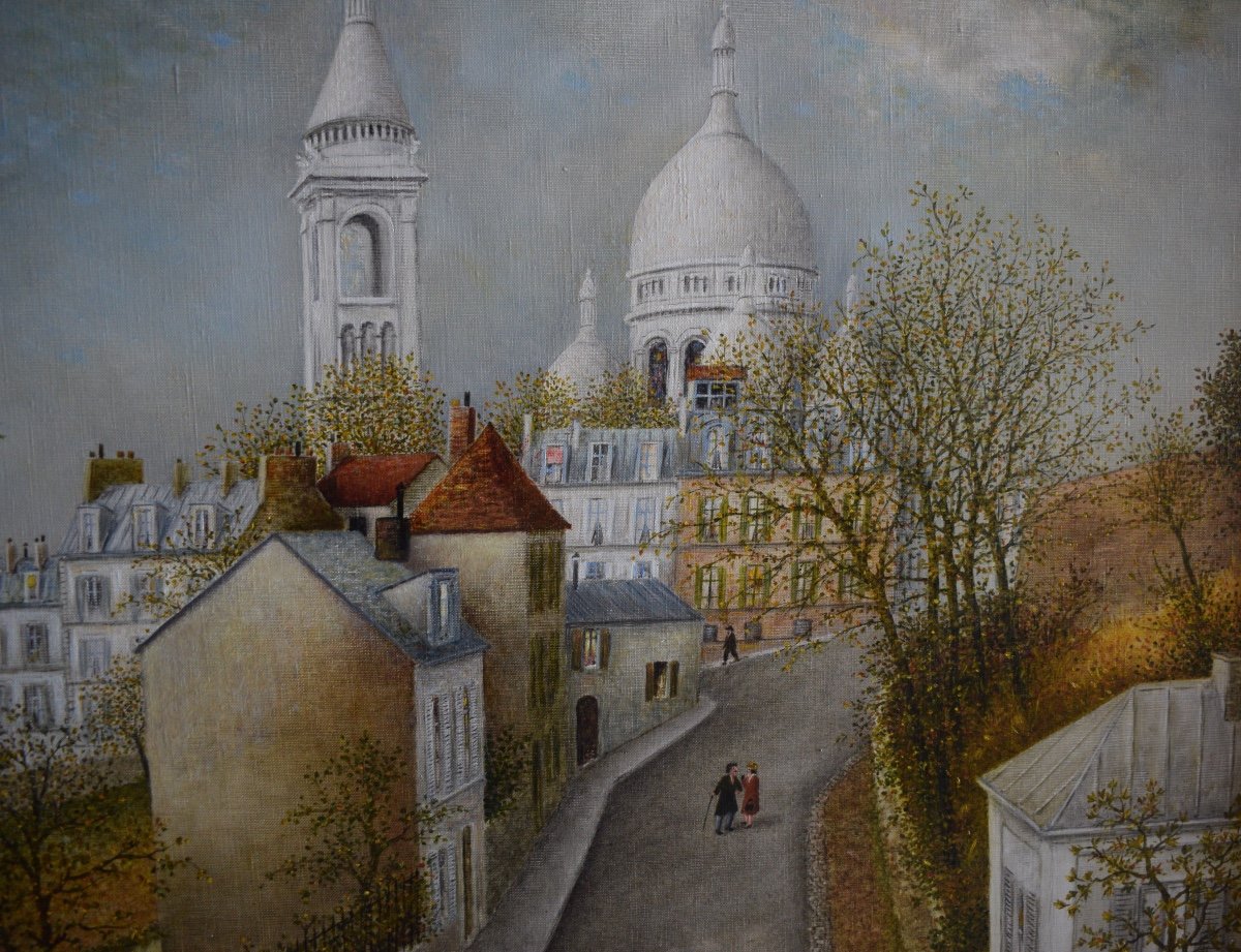 Maurice Ghiglion Green Huile Sur Toile Representant Une Vue De Montmartre-photo-1