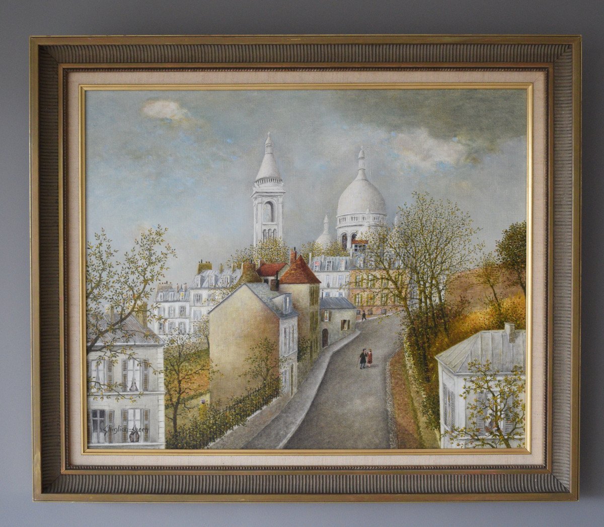 Maurice Ghiglion Green Huile Sur Toile Representant Une Vue De Montmartre