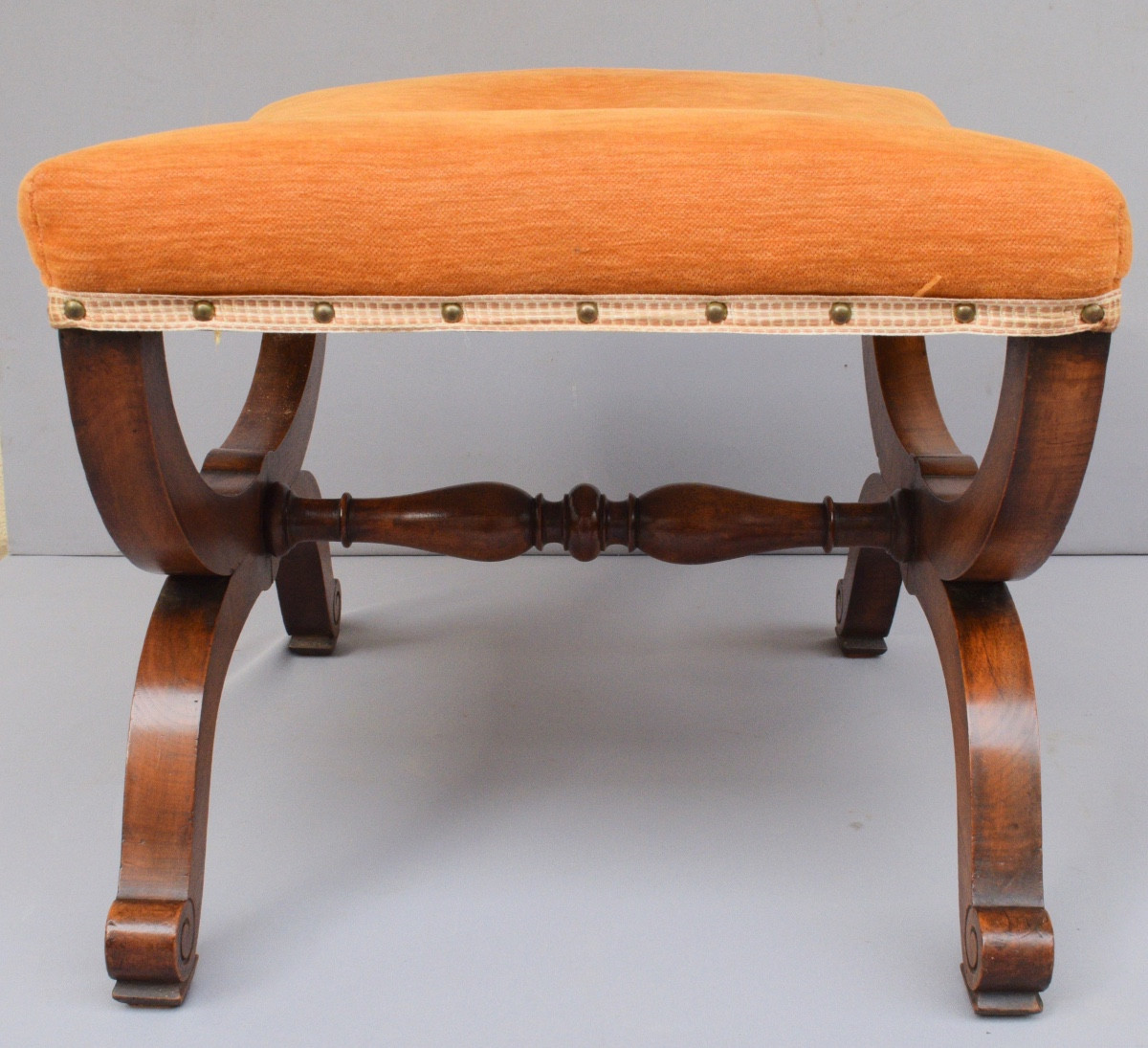 Restoration Period X-shaped Stool In Walnut-photo-4