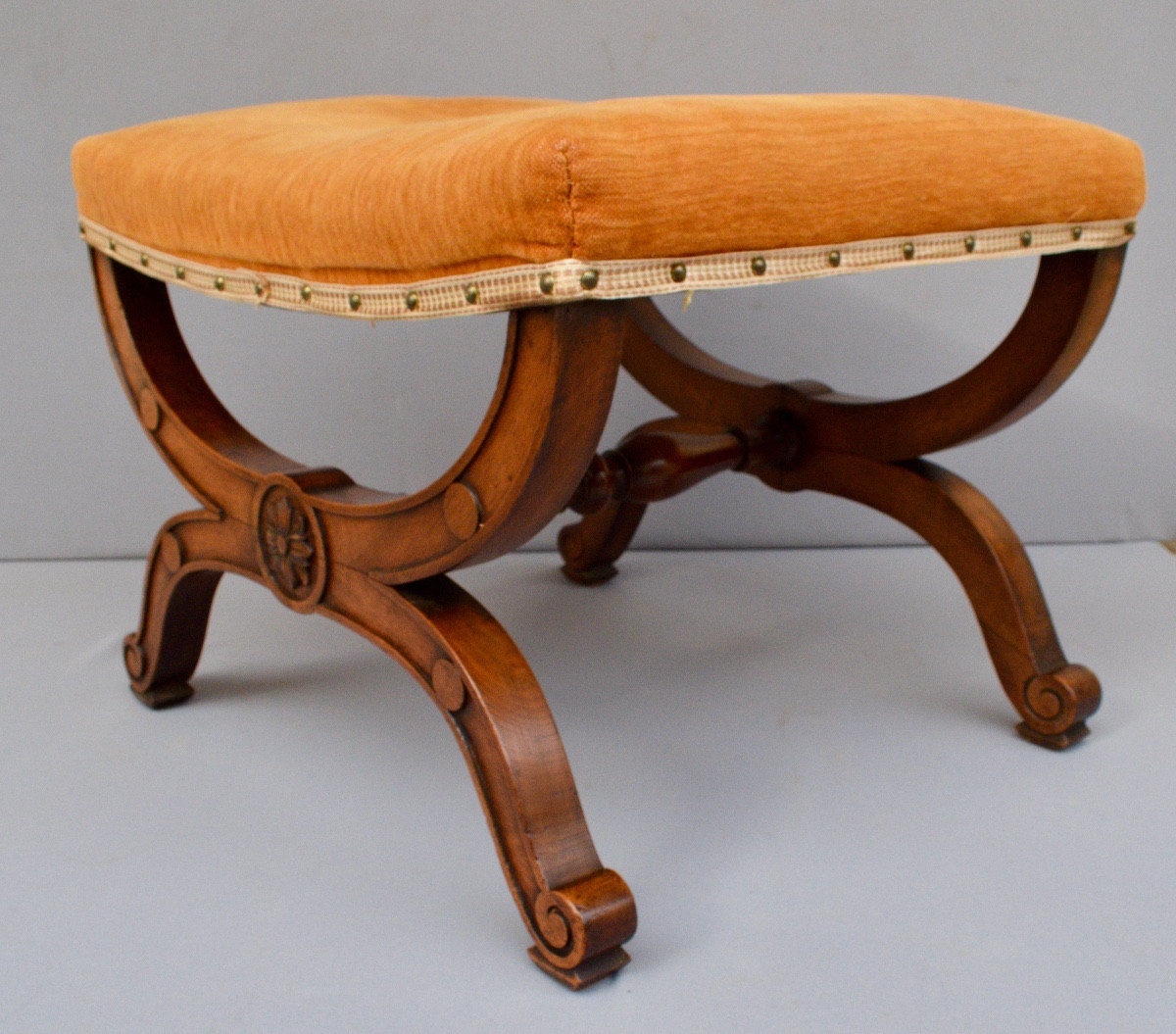 Restoration Period X-shaped Stool In Walnut-photo-1