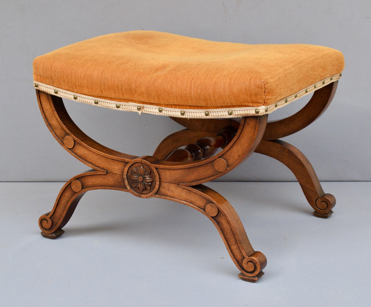 Restoration Period X-shaped Stool In Walnut