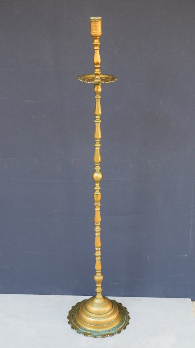 Monumental Candlestick In Bronze XVIIth Century-photo-4