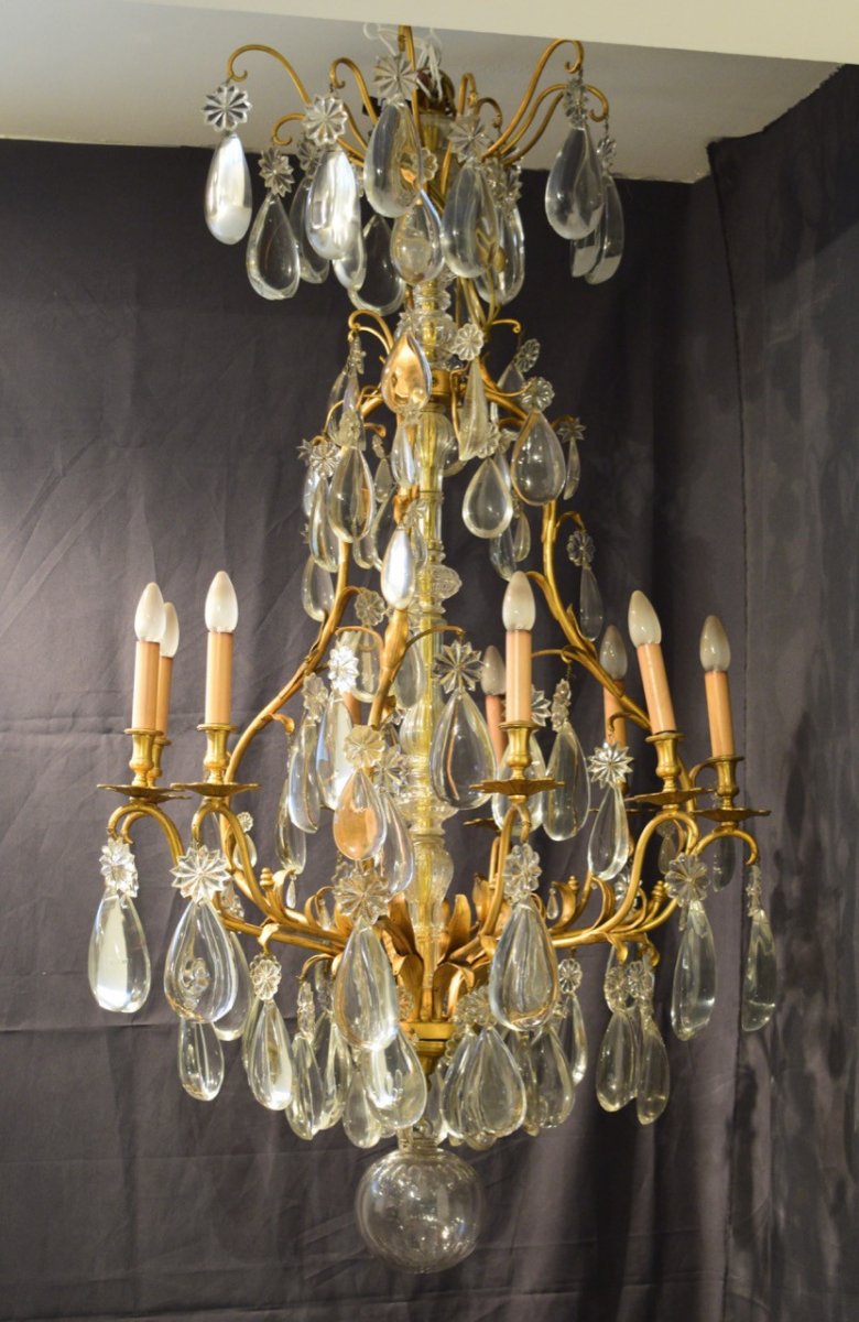 Important Cage Chandelier In Bronze And Crystal-photo-5