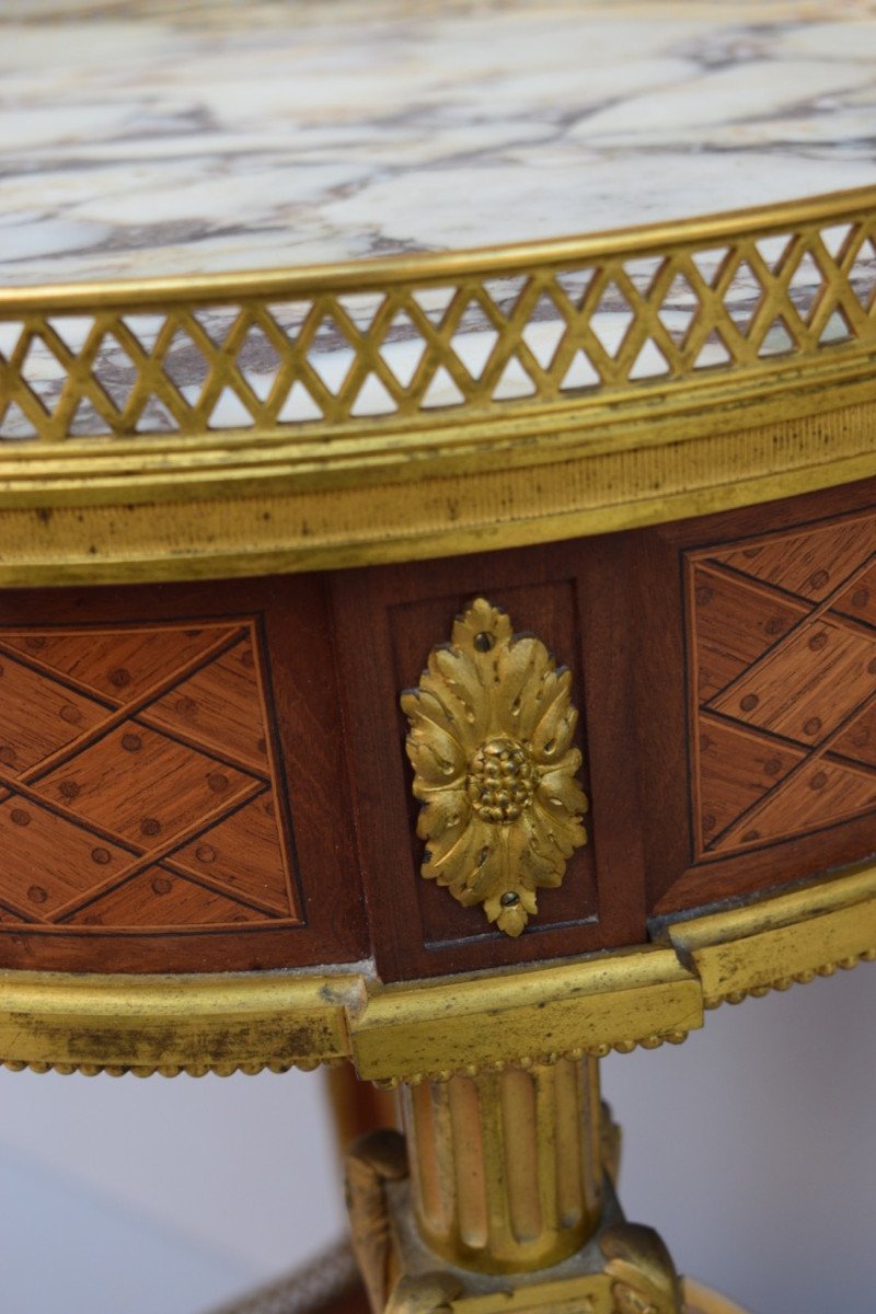 Louis XVI Style Pedestal Table In Mahogany And Precious Wood Attributed To Dasson-photo-2