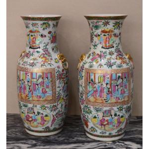 Chine Paire De Vase En Porcelaine De Canton