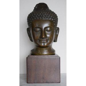 Tete De Bouddha En Bronze Signée Dac