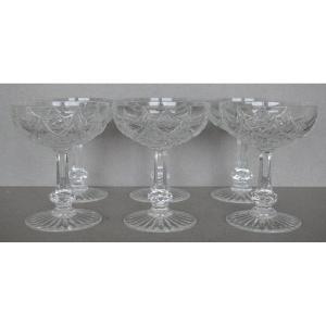 Series Of 6 Champagne Glasses In Baccarat Crystal Model Colbert