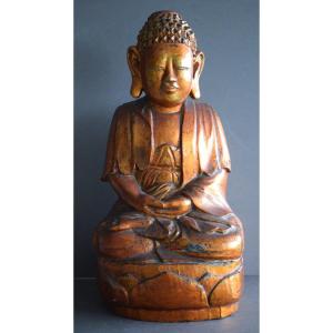 Buddha In Lacquered And Gilded Wood Vietnam 19 Eme Century