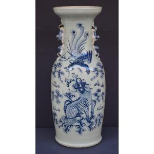 Large Blue Porcelain Vase On Celadon Background China 19th Century