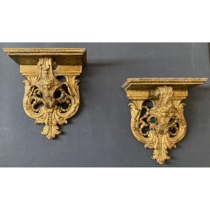 Pair Of Regency Period Wall Consoles In Golden Wood