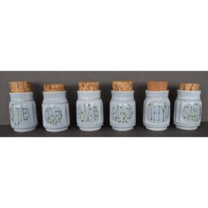 Set Of 6 Ceramic Spice Jars Signed Roger Capron